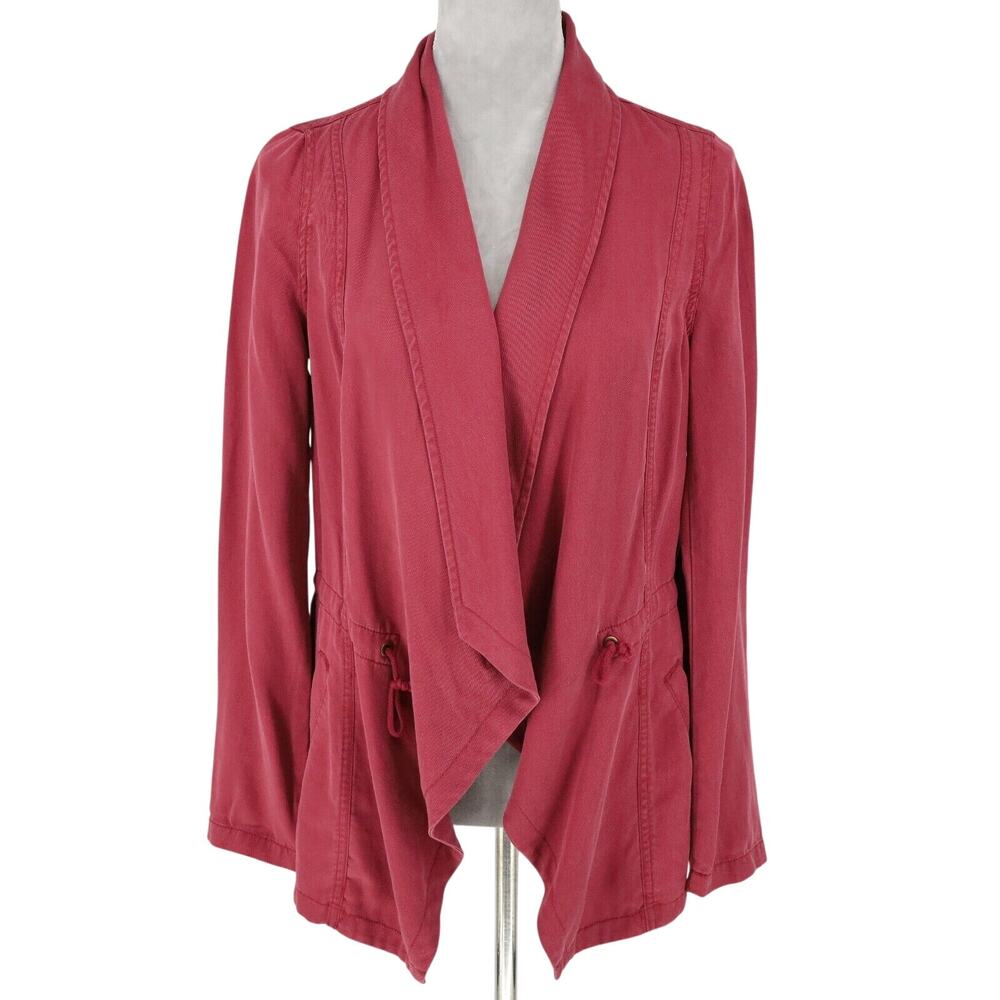 Coffee Shop Jacket Womens Small Chambray Brick Red Open Drawstring Waist New